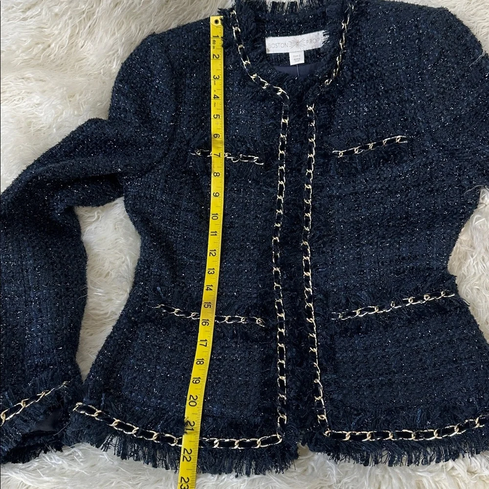 Boston Proper Navy Tweed Blazer with Gold Accents - Picture 5 of 6